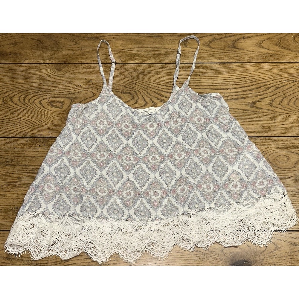 Abercrombie & Fitch Lace Trim Cami Going Out Top Gray Pink Paisley Y2K Women's S